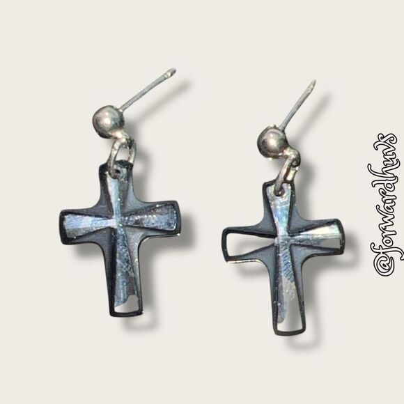 Cross-Shaped Glass Design Stud Dangle Earrings - Picture 4 of 8